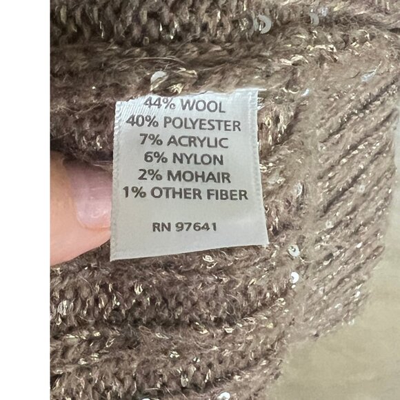 J Jill Sequin Wool Blend Open Front Cardigan Sweater Size L tan  Pockets - Picture 3 of 8